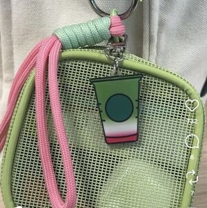 Starbucks Asia Green Mesh Mini Pouch With Strawberry Matcha Charm BNWT